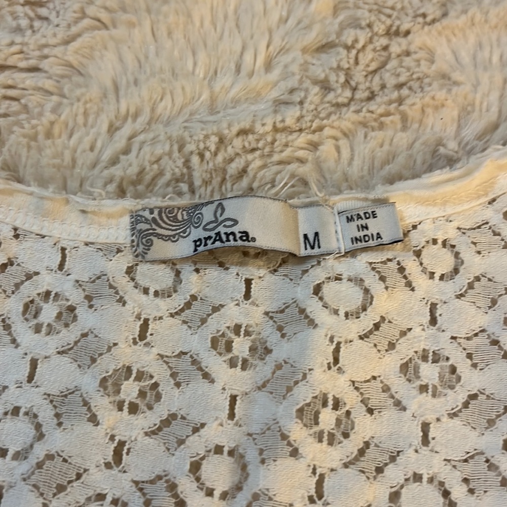 prAna Cassi Tank Top white With Lace & Raw Edged Neckline Organic Cotton Blend M - Picture 7 of 8